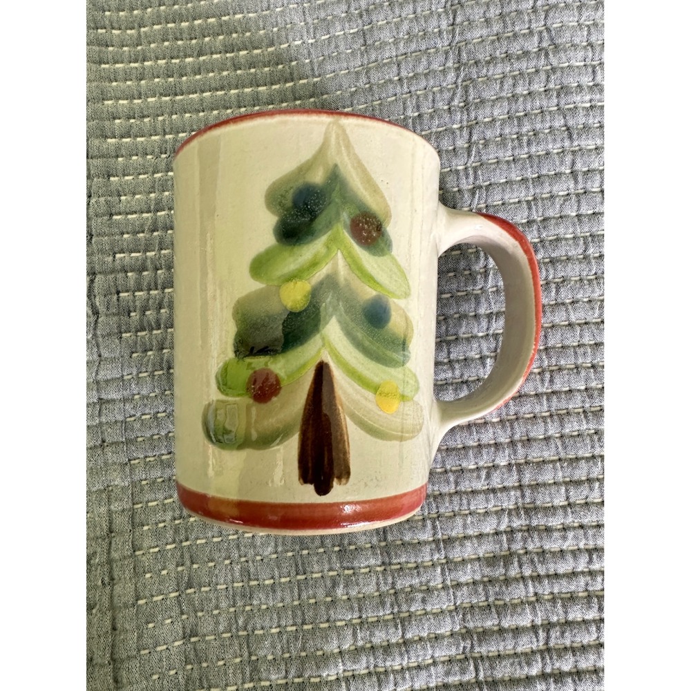 Louisville Pottery Stoneware Mug Christmas Tree Holiday Hand Painted USA Made